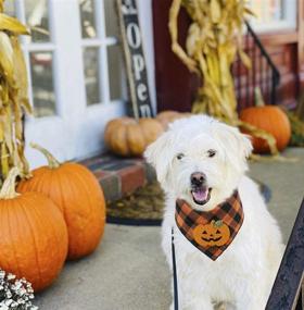 img 1 attached to Halloween Plaid Bandana for Dogs with Pumpkin Appliques, Holiday Scarf for Pet Dog Puppies