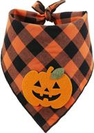 halloween plaid bandana for dogs with pumpkin appliques, holiday scarf for pet dog puppies логотип