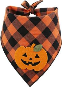 img 4 attached to Halloween Plaid Bandana for Dogs with Pumpkin Appliques, Holiday Scarf for Pet Dog Puppies