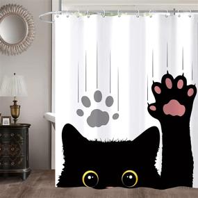 img 3 attached to 🐱 Miyotaa Funny Cat Cute Cartoon Shower Curtain Set for Kids - 60Wx71H Inches, Animal Theme Polyester Waterproof Cloth Bathroom Curtain with 12 Hooks