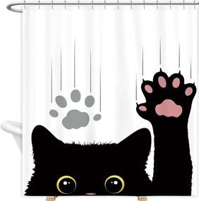 img 1 attached to 🐱 Miyotaa Funny Cat Cute Cartoon Shower Curtain Set for Kids - 60Wx71H Inches, Animal Theme Polyester Waterproof Cloth Bathroom Curtain with 12 Hooks