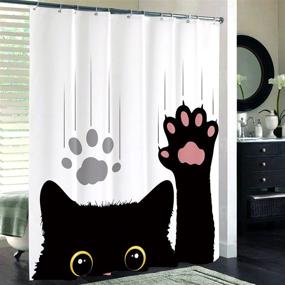 img 2 attached to 🐱 Miyotaa Funny Cat Cute Cartoon Shower Curtain Set for Kids - 60Wx71H Inches, Animal Theme Polyester Waterproof Cloth Bathroom Curtain with 12 Hooks