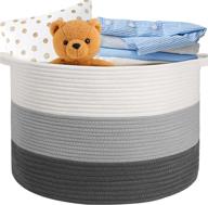 🧺 soft woven toy storage bin with handles - large cotton rope blanket basket 22" x 14" - round baby laundry basket towels storage basket for living room bedroom nursery logo