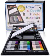 darnassus 155-piece trifold easel art set: deluxe professional color set for kids 4-12, compact portable with crayons, markers, pencils, color cakes, and sketch pad - crafts gift logo