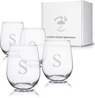 🍷 personalized stemless wine glasses set of 4, engraved barware glassware with monograms, 17 oz capacity each… (small) логотип