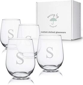 img 3 attached to 🍷 Personalized Stemless Wine Glasses Set of 4, Engraved Barware Glassware with Monograms, 17 oz Capacity Each… (Small)