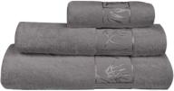 premium marmaris co. bamboo towels - set of 3 extra large 🎋 luxury bath, face, and hand towels - soft, absorbent, lightweight, sustainable - light charcoal logo
