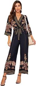 img 4 attached to 🌸 Stylish Floral High Waist Belted Wrap Wide Leg Jumpsuit Culotte for Women from Verdusa