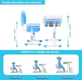 img 2 attached to 🪑 Детский стол и стул от FOUOKE - стол для учебы с возможностью регулировки высоты и ящиком для хранения, интерактивная рабочая станция и столешница с наклоном под углом 45 градусов для мальчиков и девочек (синий).