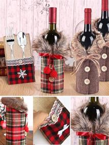 img 3 attached to 🎄 8-Piece Set of Christmas Wine Bottle Covers and Utensil Pouches - Burlap Buffalo Plaid Wine Bottle Bags with Cutlery Pouches for Festive Party Decorations