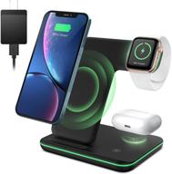 🔌 zebre wireless charger: 3-in-1 qi-certified 15w charging dock for apple watch, airpods pro & iphone 13/12/11 - black logo