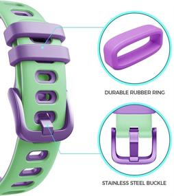 img 2 attached to NotoCity Garmin Vivofit Jr. 3 Bands: Soft Silicone Wristbands for Kids, Green-Purple Replacement Straps