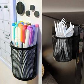 img 1 attached to 📎 2-Pack Vetoo Magnetic Pencil Holder and Marker Organizer with Strong Magnet - Mesh Storage Basket for Refrigerator, Whiteboard, Locker - Office Supplies and Locker Accessories