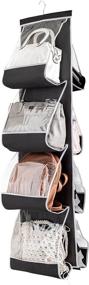 img 4 attached to 👜 ZOBER Closet Hanging Purse Organizer - Clear Handbag Storage for Purses, Handbags, and More. 8 Clear Vinyl Pockets with 360 Degree Swivel Hook, Black, 48” L x 13.8” W