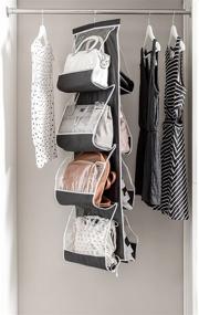 img 3 attached to 👜 ZOBER Closet Hanging Purse Organizer - Clear Handbag Storage for Purses, Handbags, and More. 8 Clear Vinyl Pockets with 360 Degree Swivel Hook, Black, 48” L x 13.8” W