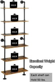 img 3 attached to 📚 Modern Industrial Pipe Shelving: 6-Tier Ladder Shelf with Metal Frame, Wall Mount Bookshelf for Home and Office Decor