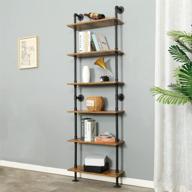 📚 modern industrial pipe shelving: 6-tier ladder shelf with metal frame, wall mount bookshelf for home and office decor logo