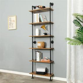 img 4 attached to 📚 Modern Industrial Pipe Shelving: 6-Tier Ladder Shelf with Metal Frame, Wall Mount Bookshelf for Home and Office Decor