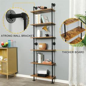 img 2 attached to 📚 Modern Industrial Pipe Shelving: 6-Tier Ladder Shelf with Metal Frame, Wall Mount Bookshelf for Home and Office Decor