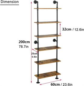 img 1 attached to 📚 Modern Industrial Pipe Shelving: 6-Tier Ladder Shelf with Metal Frame, Wall Mount Bookshelf for Home and Office Decor