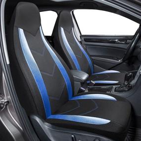 img 3 attached to 🚗 High Back Sports Car Seat Covers – Road Comforts: Carbon Fiber Mesh Design, Airbag Compatible, Universal Fit for Cars, Trucks, Vans, SUVs (Blue)