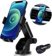 📲 15w wireless car charger - auto-clamping car mount holder for iphone 13/12/11/pro max, samsung s10/s9/s8/s20 - dashboard/windshield/air vent mount with qc 3.0 usb car charger adapter logo