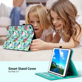 img 3 attached to 🌺 ULAK iPad 6th 5th Gen Case, iPad 9.7 2018/2017 Cases, Premium PU Leather Multi-Angle Viewing Folio Smart Stand Cover for iPad 9.7 inch iPad 5th / 6th Gen, Auto Wake/Sleep (Mint Floral)