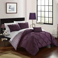 chic home jacky comforter set - reversible design, ruffled pleat, geometric chevron pattern - full/queen, purple logo