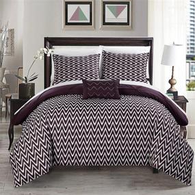 img 3 attached to Chic Home Jacky Comforter Set - Reversible Design, Ruffled Pleat, Geometric Chevron Pattern - Full/Queen, Purple