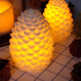 img 2 attached to 🕯️ Wondise Pine Cone Flickering Flameless Candles: Remote, Timer, Battery-Operated LED Real Wax, Christmas Decoration Set of 2 (Ivory)