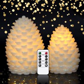 img 4 attached to 🕯️ Wondise Pine Cone Flickering Flameless Candles: Remote, Timer, Battery-Operated LED Real Wax, Christmas Decoration Set of 2 (Ivory)