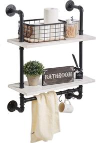 img 1 attached to 🛁 Rustic Farmhouse Pipe Industrial Wall Shelf: 2 Tier 24 Inch Retro White Bathroom Shelves with Towel Bar for Over Toilet Storage by ROGMARS