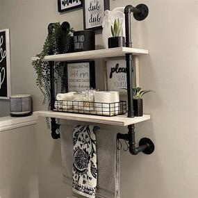 img 4 attached to 🛁 Rustic Farmhouse Pipe Industrial Wall Shelf: 2 Tier 24 Inch Retro White Bathroom Shelves with Towel Bar for Over Toilet Storage by ROGMARS