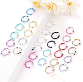 img 1 attached to 👃 Sailimue Set of 30 Fake Nose Ring Hoop Clip-On Earrings for Women & Men - Colorful Non-Pierced Retractable Faux Nose Rings, Lip & Ear Spring Earrings - Adjustable Clip-On Nose Ring Collection