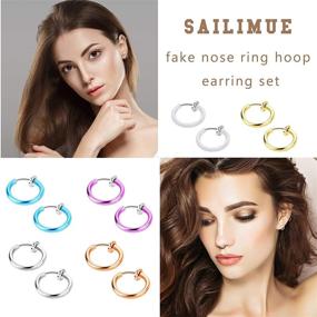 img 3 attached to 👃 Sailimue Set of 30 Fake Nose Ring Hoop Clip-On Earrings for Women & Men - Colorful Non-Pierced Retractable Faux Nose Rings, Lip & Ear Spring Earrings - Adjustable Clip-On Nose Ring Collection