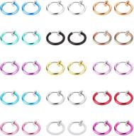 👃 sailimue set of 30 fake nose ring hoop clip-on earrings for women & men - colorful non-pierced retractable faux nose rings, lip & ear spring earrings - adjustable clip-on nose ring collection logo