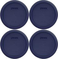 🍲 pyrex bundle: 4-piece set incl. 7201-pc 4-cup blue round plastic lids logo