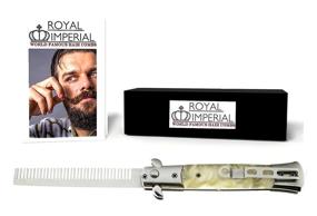 img 3 attached to 🧔 Royal Metal Switchblade Pocket Folding Comb For Beard or Mustache with White Pearl Handle & Bonus Beard Fact Wallet Booklet