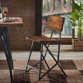 img 4 attached to 🪑 Modern Industrial Solid Wood Barstool with Back, INK+IVY Trestle Counter Height Metal Frame, Amber Pub Stool, 24 Inch, Reclaimed Brown/Gun