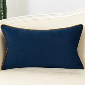 img 3 attached to 🌟 Avigers 12 x 20 Inch Navy Blue Gold Striped Geometric Lines Embroidery Velvet Cushion Case - Luxurious, Modern Lumbar Throw Pillow Cover for Decorative Couch, Living Room, Bedroom, Car - 30 x 50cm