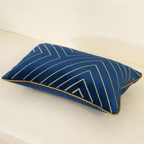 img 2 attached to 🌟 Avigers 12 x 20 Inch Navy Blue Gold Striped Geometric Lines Embroidery Velvet Cushion Case - Luxurious, Modern Lumbar Throw Pillow Cover for Decorative Couch, Living Room, Bedroom, Car - 30 x 50cm