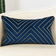 🌟 avigers 12 x 20 inch navy blue gold striped geometric lines embroidery velvet cushion case - luxurious, modern lumbar throw pillow cover for decorative couch, living room, bedroom, car - 30 x 50cm логотип