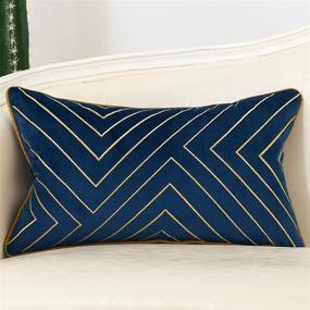 img 4 attached to 🌟 Avigers 12 x 20 Inch Navy Blue Gold Striped Geometric Lines Embroidery Velvet Cushion Case - Luxurious, Modern Lumbar Throw Pillow Cover for Decorative Couch, Living Room, Bedroom, Car - 30 x 50cm