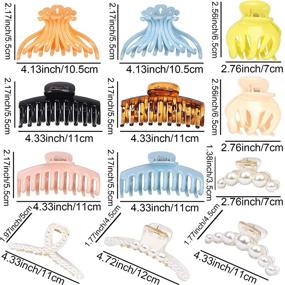 img 3 attached to 💇 12-Pack Nonslip Big Hair Claw Clips for Women and Girls with Mixed Style, Strong Hold Clips for Thick Hair - Large Pearl Claw Clips