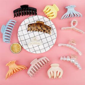 img 1 attached to 💇 12-Pack Nonslip Big Hair Claw Clips for Women and Girls with Mixed Style, Strong Hold Clips for Thick Hair - Large Pearl Claw Clips