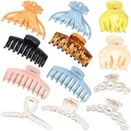 💇 12-pack nonslip big hair claw clips for women and girls with mixed style, strong hold clips for thick hair - large pearl claw clips logo