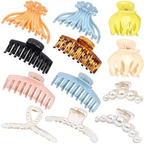 img 4 attached to 💇 12-Pack Nonslip Big Hair Claw Clips for Women and Girls with Mixed Style, Strong Hold Clips for Thick Hair - Large Pearl Claw Clips