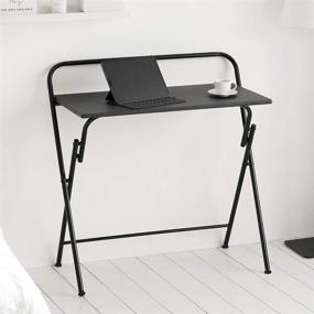 img 2 attached to 🖥️ 27" Foldable Home Office Desk for Small Spaces - Metal Frame with Plastic Coated Surface (Black) by Roomnhome