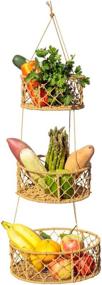 img 4 attached to Kitchen Science 3-Tier Hanging Fruit Baskets, Handwoven Wicker Seagrass, Natural Wood Frame & Braided Jute Rope, 100% Natural