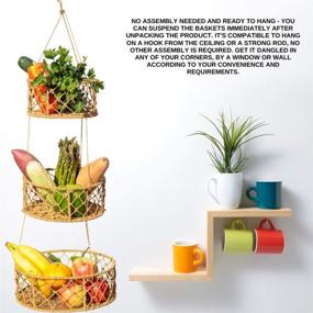 img 2 attached to Kitchen Science 3-Tier Hanging Fruit Baskets, Handwoven Wicker Seagrass, Natural Wood Frame & Braided Jute Rope, 100% Natural